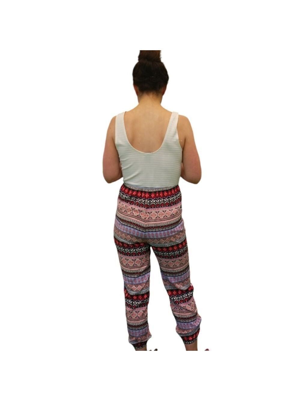 Stoosh Jumpsuit Sleeveless Solid White Top Multicolored Printed Bottom Size Lg - Picture 2 of 6